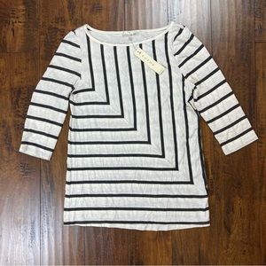 CYRUS Women’s Blouse Pullover Top Tunic Striped Black White Stretch Size MED NEW